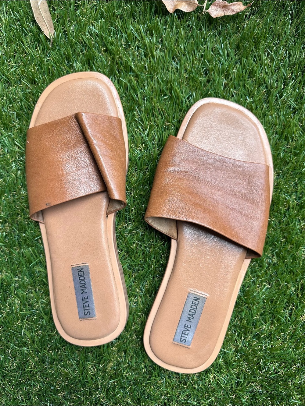 Steve Madden Brown Leather Slide Sandals